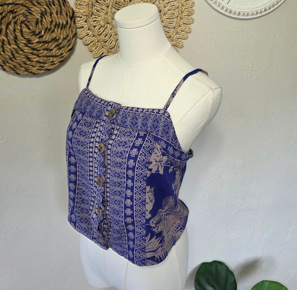 Willow + Root Peasant Farmcore Cottagecore Smocked Spaghetti Strap Blue Women M